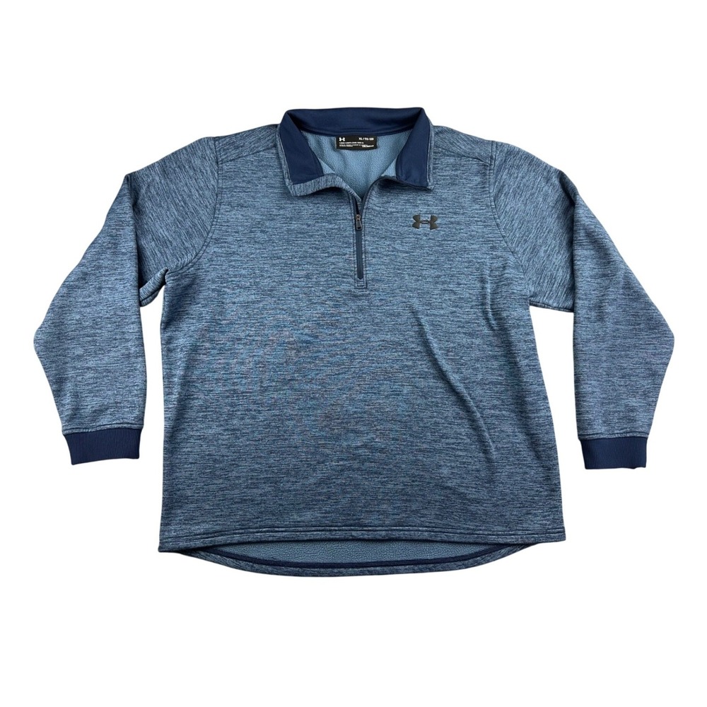 Under Armour 1/4 Zip Pullover Men XL Blue Cold Gear Loose Heathered Mock Neck